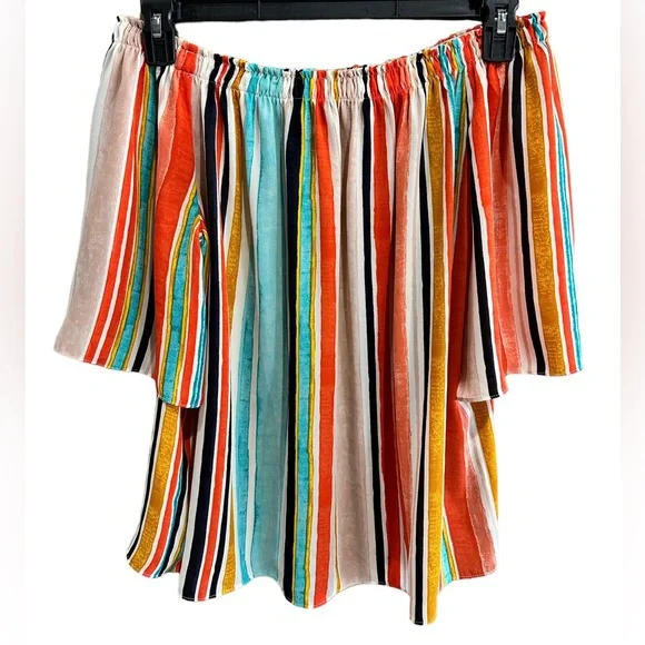 NEW Mossimo Womens Watercolor Stripe Off The Shoulder Flutter Sleeve Top ~M NWT - Picture 5 of 14